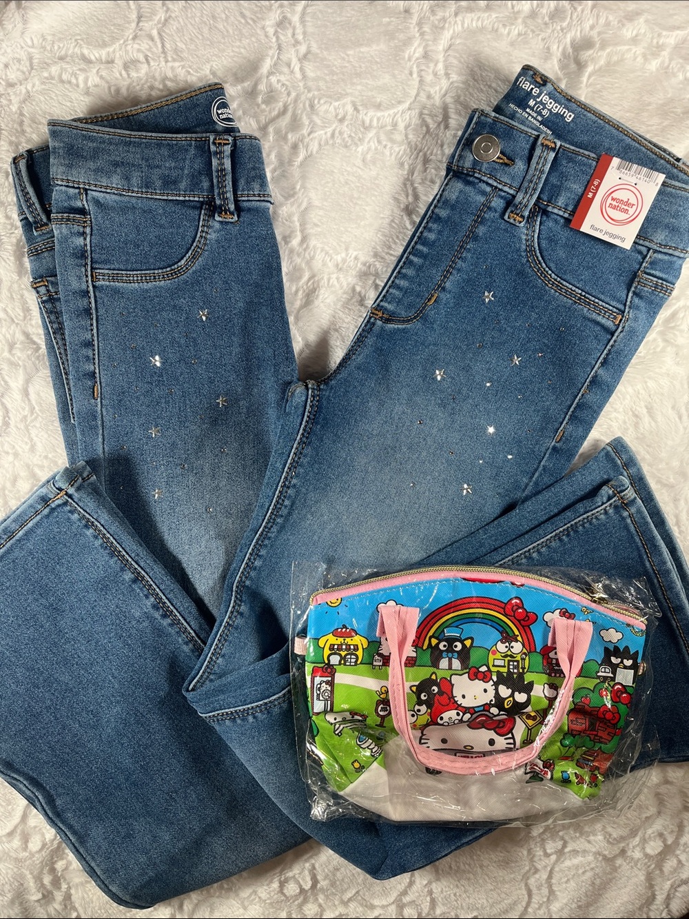 KIDS- wonder nation Blue Flare Jeans with Subtle Silver Star Sparkle